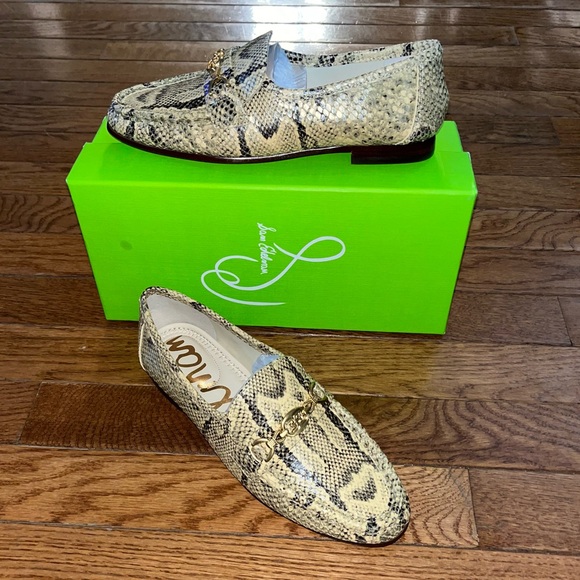 Sam Edelman Lucca Loafer Golden Tan Leather Women’s Size 5 Snake Print NIB - Picture 2 of 9